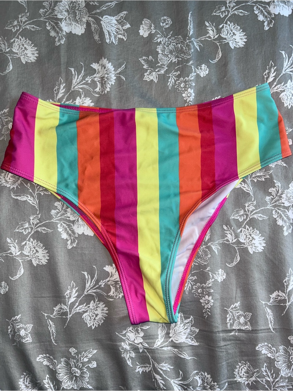 SHEIN Multicolor Rainbow Stripe High-Waist Bikini Bottom